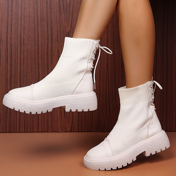 

Tie Back Splicing Sock Boots, Beige