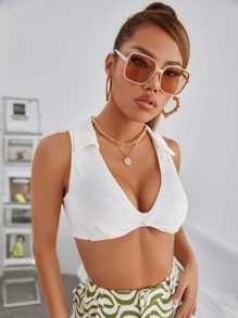 SHEIN Top tank tejido de canalé súper corto - Blanco - Ver 2