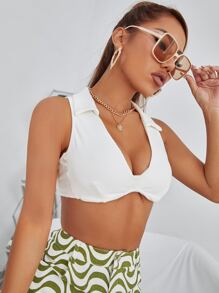 SHEIN Top tank tejido de canalé súper corto - Blanco - Ver 4