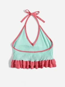 SHEIN VCAY Áo dệt kim nữ Viên lá sen Buộc lại Khối Màu Gợi cảm - Nhiều màu - Xem 2