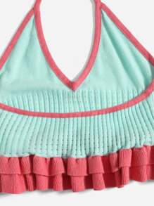 SHEIN VCAY Áo dệt kim nữ Viên lá sen Buộc lại Khối Màu Gợi cảm - Nhiều màu - Xem 4