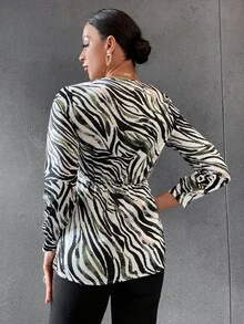 SHEIN Unity 滿版印花垂墜緞面襯衫 - 彩色 - 查看 2