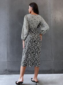 GENKIRA Geo & Leopard Print Split Thigh Knot Front Dress - Multicolor - View 2