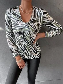 SHEIN Unity 滿版印花垂墜緞面襯衫 - 彩色 - 查看 4