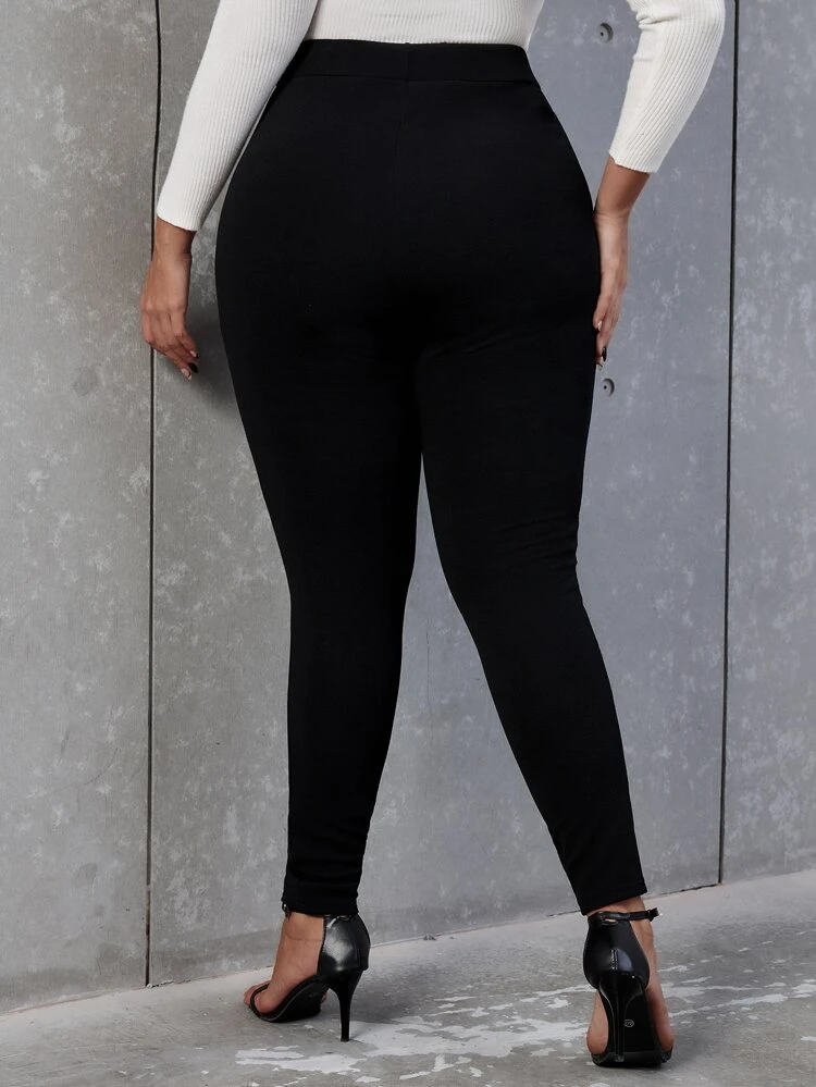 Plus High Waist Button Detail Skinny Pants Fall Cloth For Women