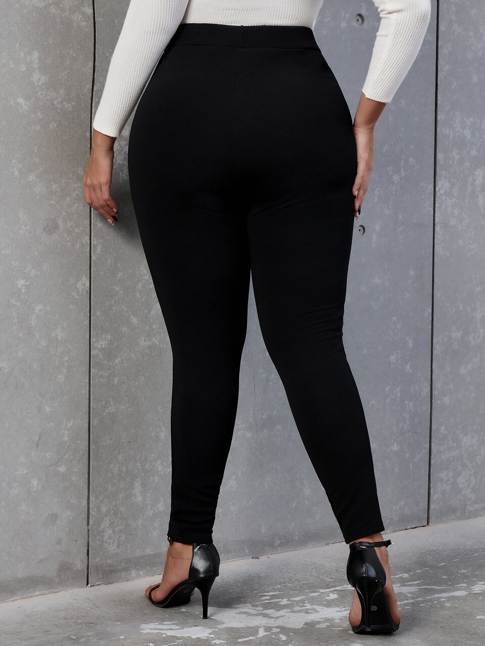 Plus High Waist Button Detail Skinny Pants Fall Cloth For Women