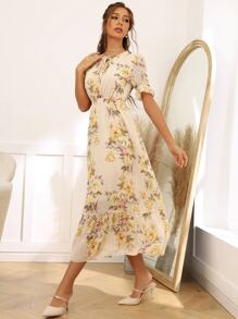 Modelyn Đầm Viên lá sen Hoa Boho - Màu vàng - Xem 3