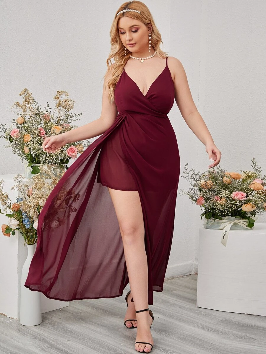 SHEIN Belle Hơn Chất rắn Viền ven Vạt nghiêng mặt trước Váy Dây - Màu Tím - Xem 1