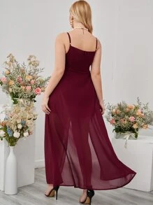 SHEIN Belle Hơn Chất rắn Viền ven Vạt nghiêng mặt trước Váy Dây - Màu Tím - Xem 2