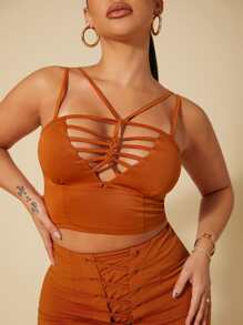 SHEIN SXY Cut Out Strap Detail Crop Cami Top - Coral Orange - View 1
