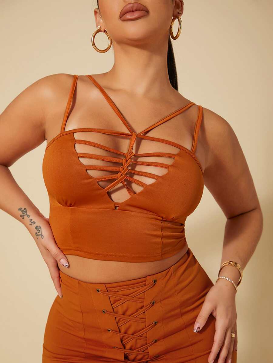 SHEIN SXY Cut Out Strap Detail Crop Cami Top - Coral Orange - View 1