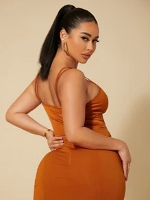 SHEIN SXY Cut Out Strap Detail Crop Cami Top - Coral Orange - View 2