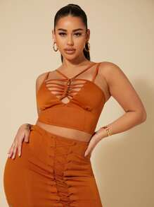 SHEIN SXY Cut Out Strap Detail Crop Cami Top - Coral Orange - View 3