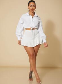 SHEIN SXY Women Summer Solid High Waist Ruffle Hem Skort - White - View 4