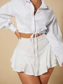 SHEIN SXY Women Summer Solid High Waist Ruffle Hem Skort - White - View 5