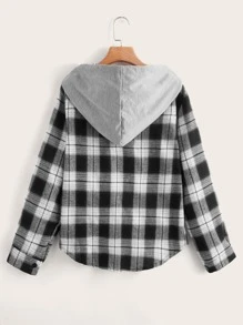 Blusa de cuadros con cordón con capucha irregular