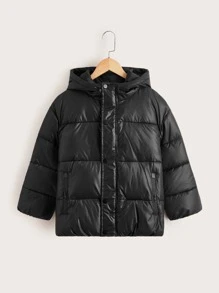 SHEIN 男孩拉鍊口袋連帽羽絨服