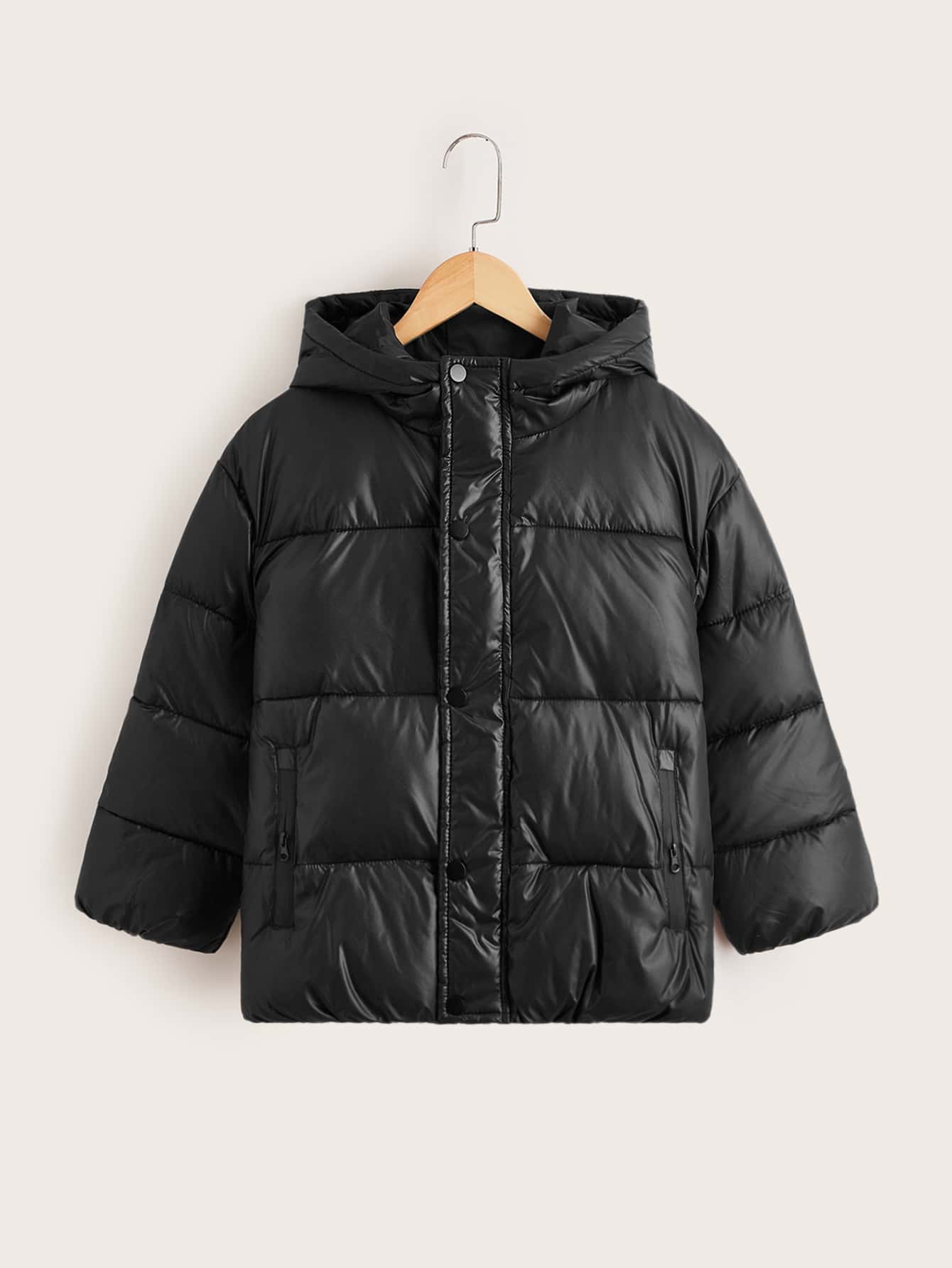 SHEIN 男孩拉鍊口袋連帽羽絨服