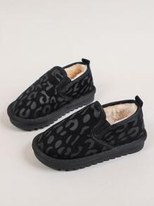 Boys Leopard Graphic Plush Inside Flats - Black - View 1