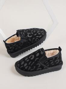 Boys Leopard Graphic Plush Inside Flats - Black - View 2