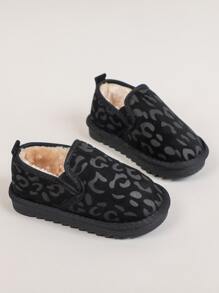 Boys Leopard Graphic Plush Inside Flats - Black - View 3