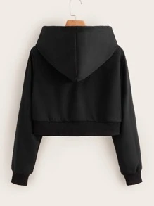 SHEIN EZwear Zipper Front Rhinestone Skeleton Hoodie - Black - View 2