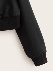 SHEIN EZwear Zipper Front Rhinestone Skeleton Hoodie - Black - View 3