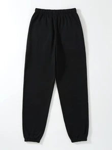 SHEIN Unity Butterfly Rhinestone Thermal Lined Elastic Waist Sweatpants - Black - View 2