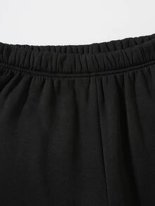 SHEIN Unity Butterfly Rhinestone Thermal Lined Elastic Waist Sweatpants - Black - View 3