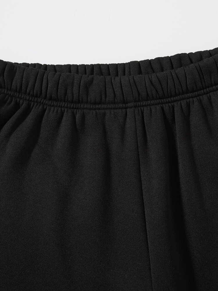 SHEIN Unity Butterfly Rhinestone Thermal Lined Elastic Waist Joggers - Black - View 3