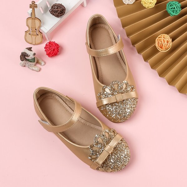

Girls Glitter Bow Decor Ballet Flats, Gold