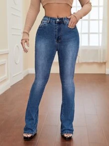 漂白水洗牛仔喇叭褲