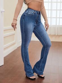 漂白水洗牛仔喇叭褲