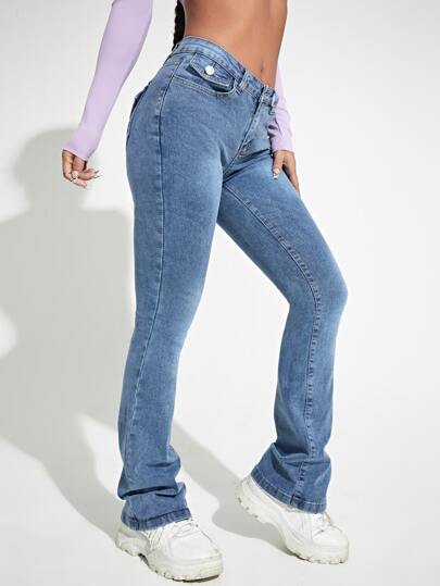 Bleach Wash Flare Leg Jeans