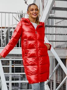 ZIAI Fashionable Women's Glossy Ski Jacket, Long Down Coat With Hood For Winter - Red - View 3
