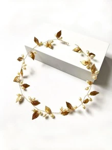 仿珍珠和树叶装饰新娘发带波西米亚风优雅头饰万圣节