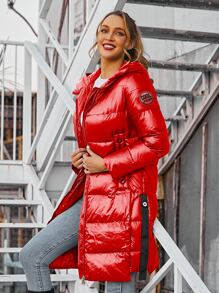 ZIAI Fashionable Women's Glossy Ski Jacket, Long Down Coat With Hood For Winter - Red - View 2