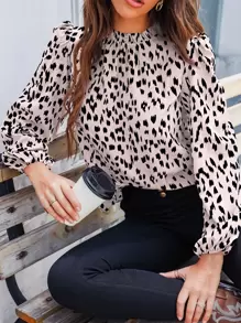 SHEIN LUNE Áo sơ mi nữ Nút Cắt ra viền lá sen Tất cả trên in Thanh lịch - Nhiều màu - Xem 1