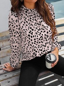 SHEIN LUNE Áo sơ mi nữ Nút Cắt ra viền lá sen Tất cả trên in Thanh lịch - Nhiều màu - Xem 7