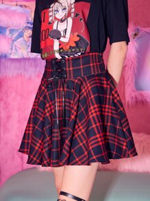 ROMWE J-Fashion Plaid Lace Up Skirt - Multicolor - View 3