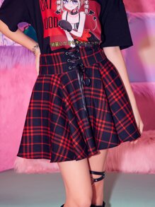 ROMWE J-Fashion Plaid Lace Up Skirt - Multicolor - View 4
