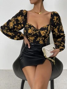 Breezaya Áo crop tay dài cổ tròn in họa tiết hoa, áo dài tay - Nhiều màu - Xem 1