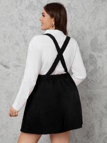 Plus Crisscross Back Suspender Skirt - Black - View 2