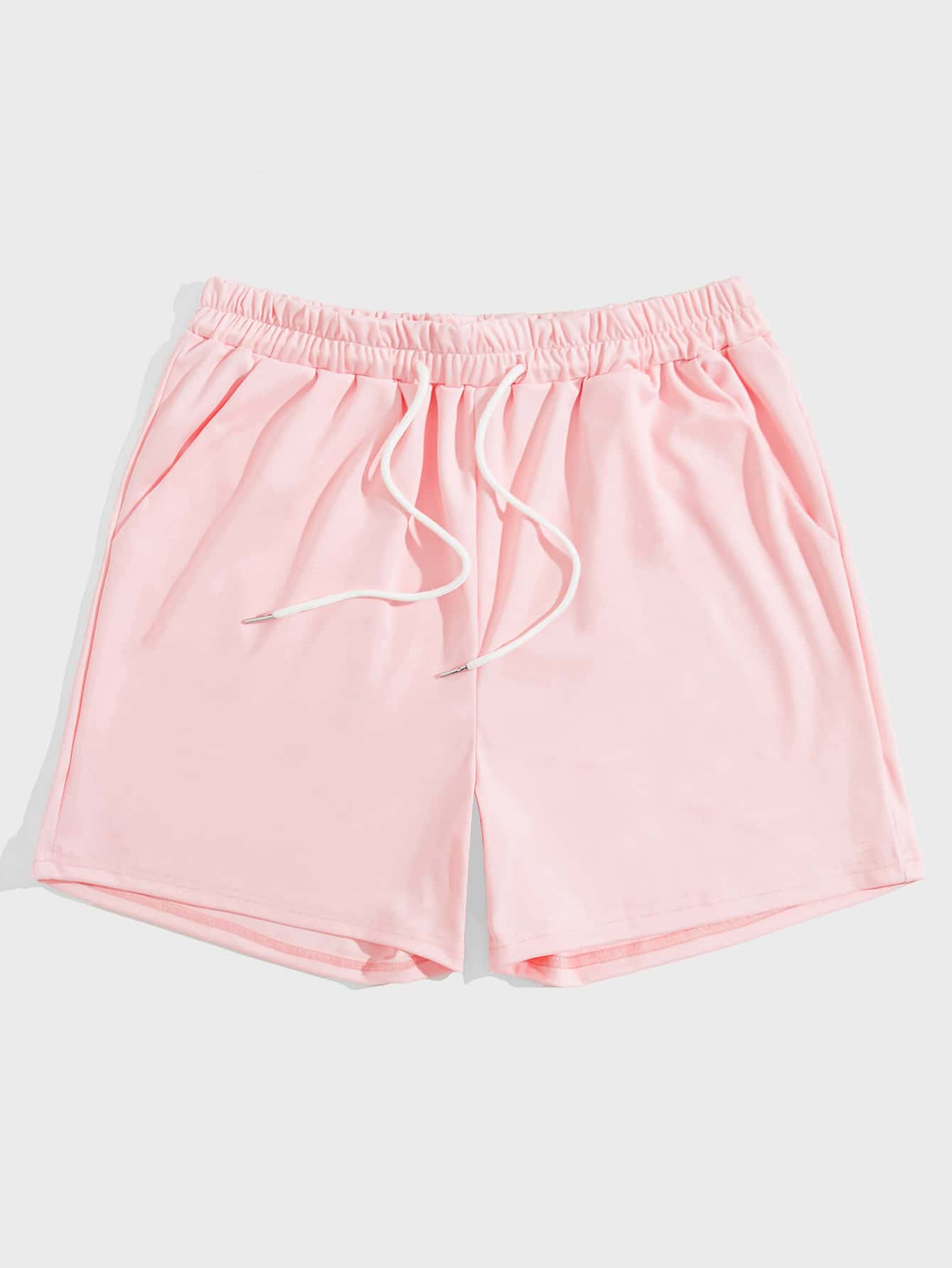 ROMWE MEN Quần Short Nam Dây kéo Thắt nơ trước màu trơn Giải trí - Màu Hồng baby - Xem 1