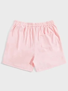 ROMWE MEN Quần Short Nam Dây kéo Thắt nơ trước màu trơn Giải trí - Màu Hồng baby - Xem 2