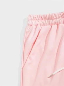 ROMWE MEN Quần Short Nam Dây kéo Thắt nơ trước màu trơn Giải trí - Màu Hồng baby - Xem 3