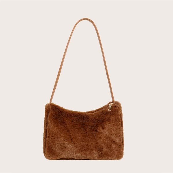 

Minimalist Fluffy Square Bag, Coffee brown