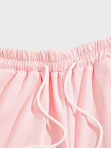 ROMWE MEN Quần Short Nam Dây kéo Thắt nơ trước màu trơn Giải trí - Màu Hồng baby - Xem 4