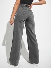 Jeans de pierna recta de talle alto - Gris Oscuro - Ver 2
