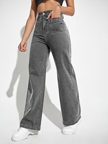 Jeans de pierna recta de talle alto - Gris Oscuro - Ver 3